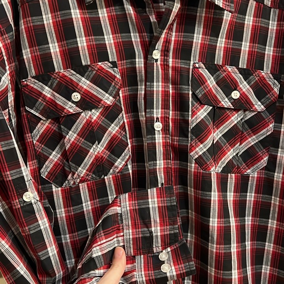 PD&C Mens Long Sleeve Shirt Red Black Size XL - Picture 5 of 6